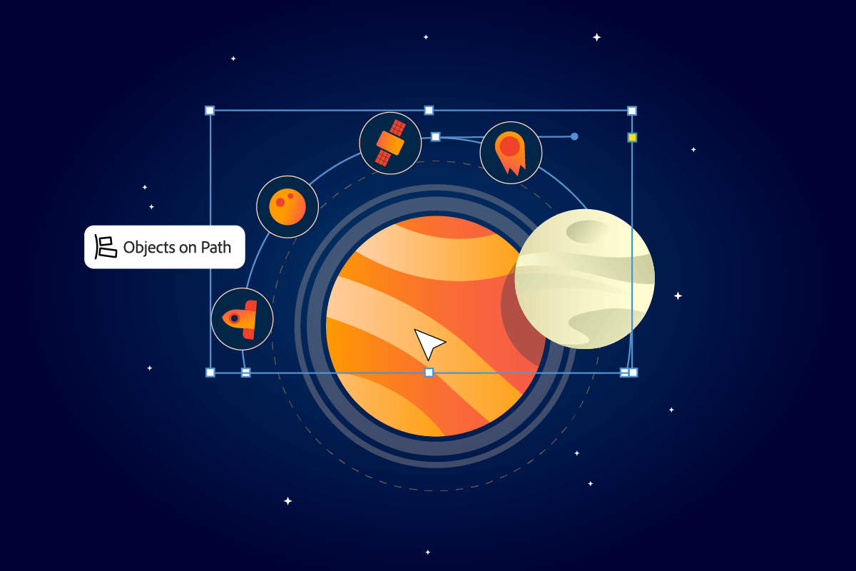 Here’s an example of how the new Objects on Path feature works in Illustrator.