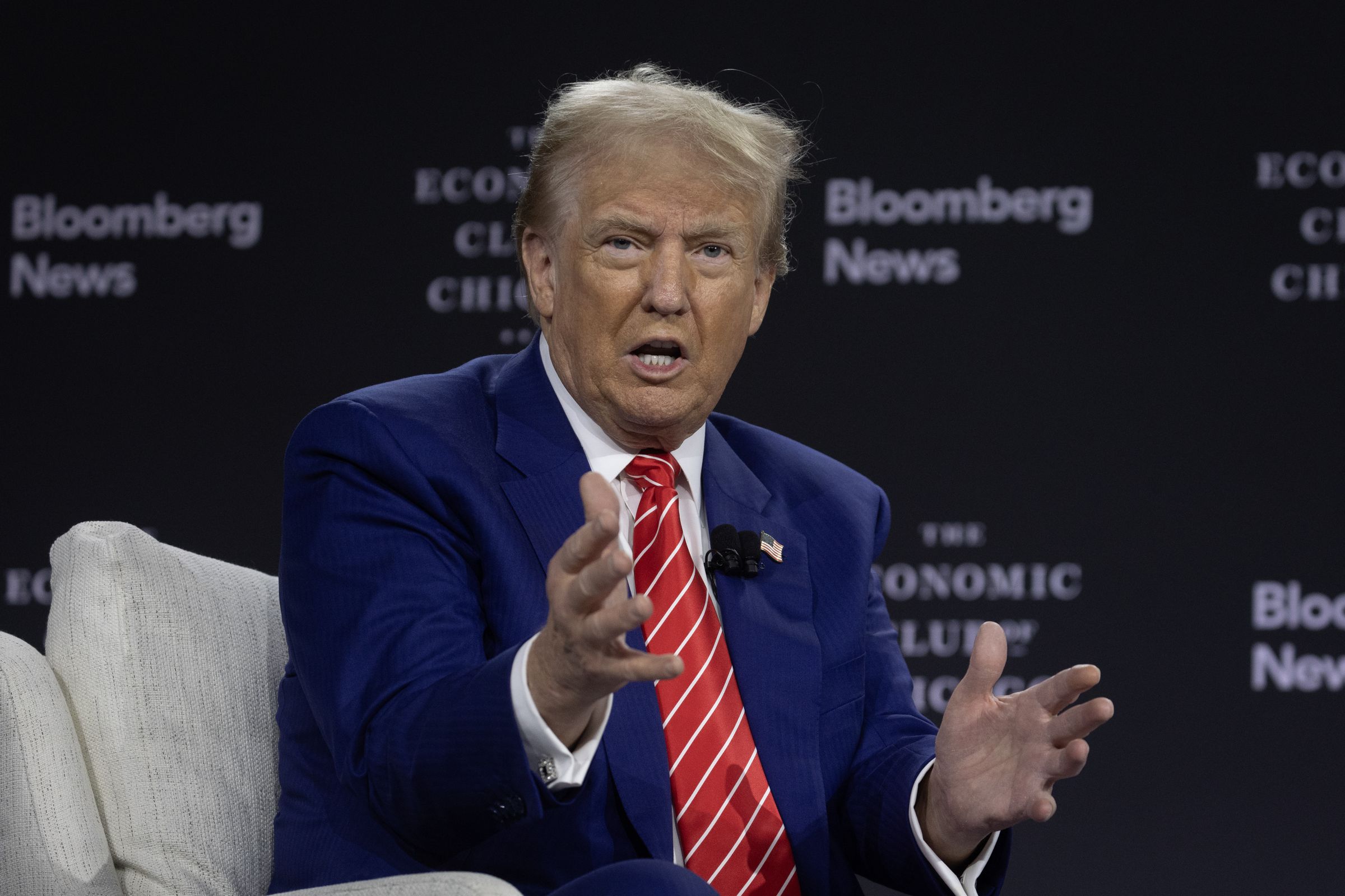 Former President Donald Trump Is Interviewed By Bloomberg News At The Economic Club Of Chicago
