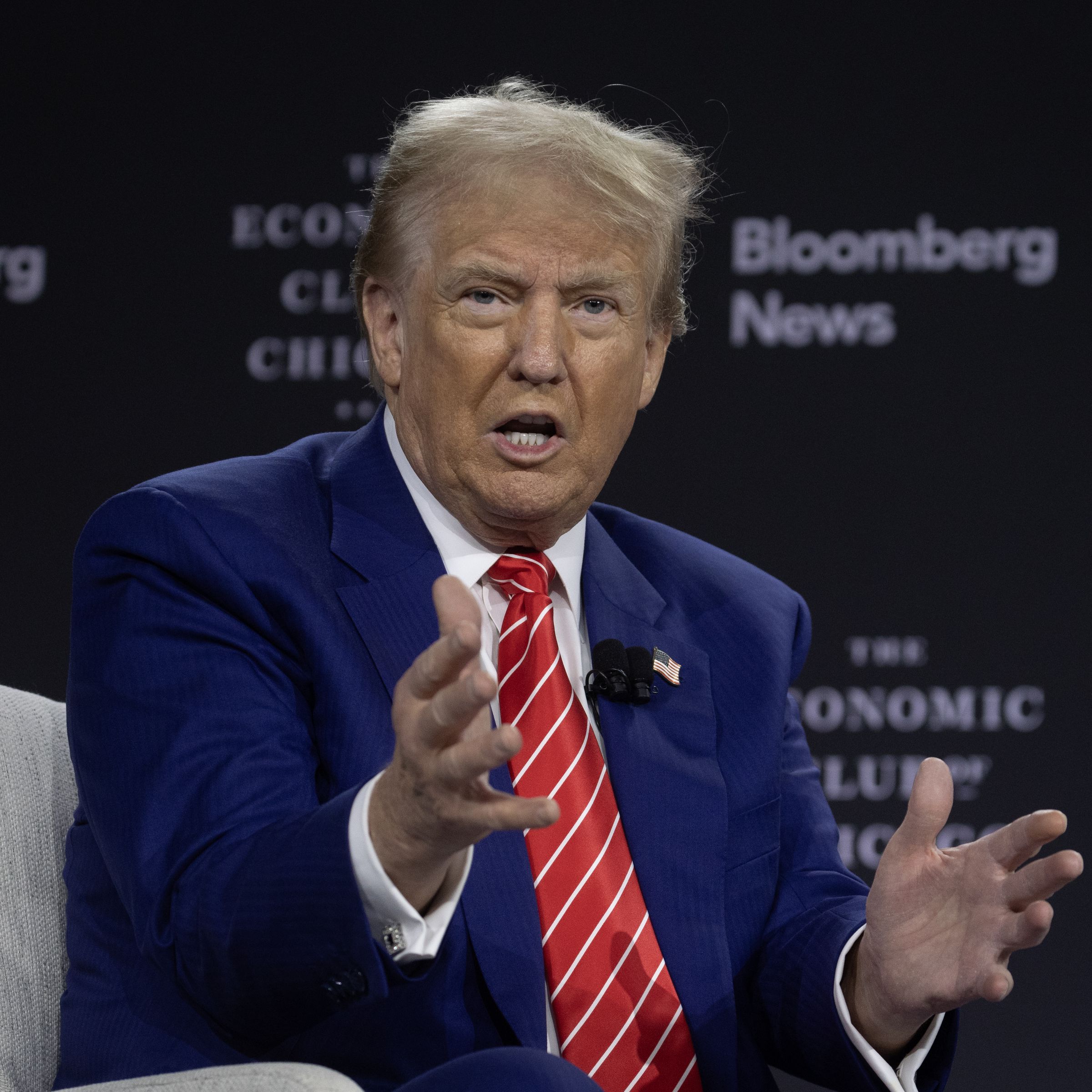 Former President Donald Trump Is Interviewed By Bloomberg News At The Economic Club Of Chicago