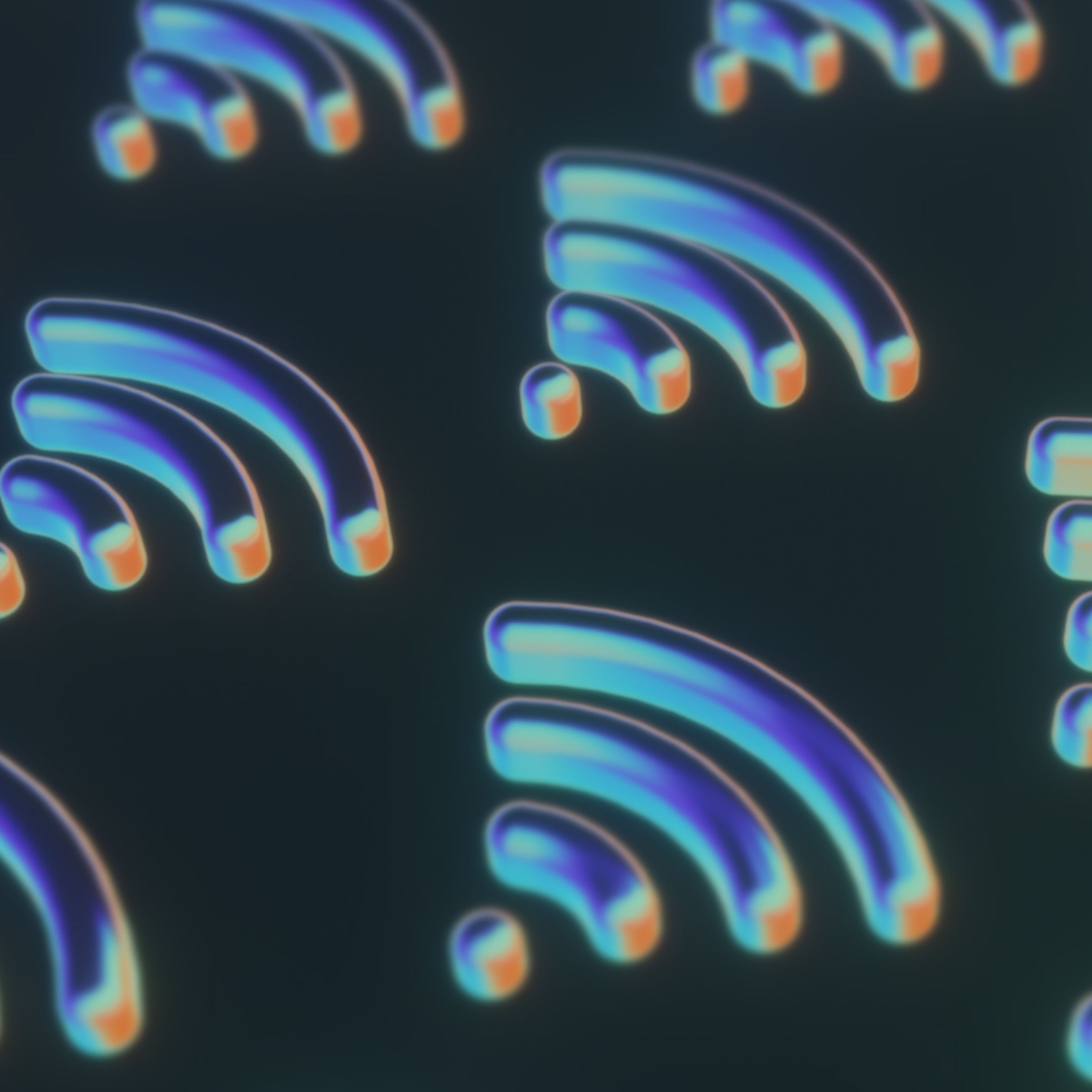Chrome 3D Wi-Fi symbols in The Verge brand colors on a black background.