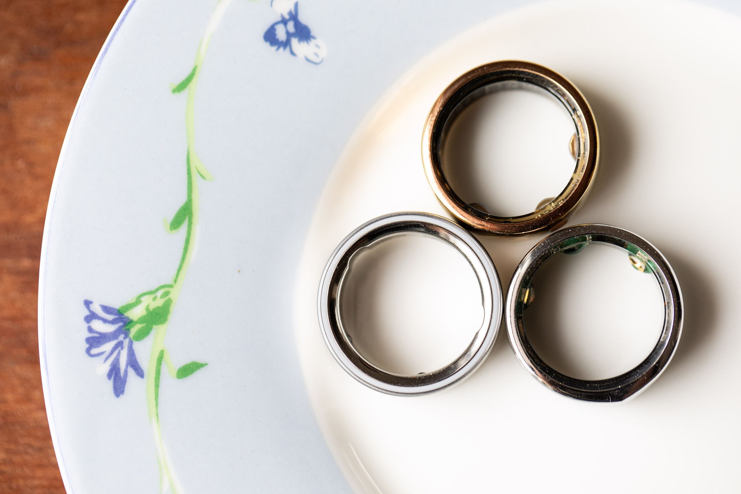 Top-down look of the Oura Rings 2, 3, and 4