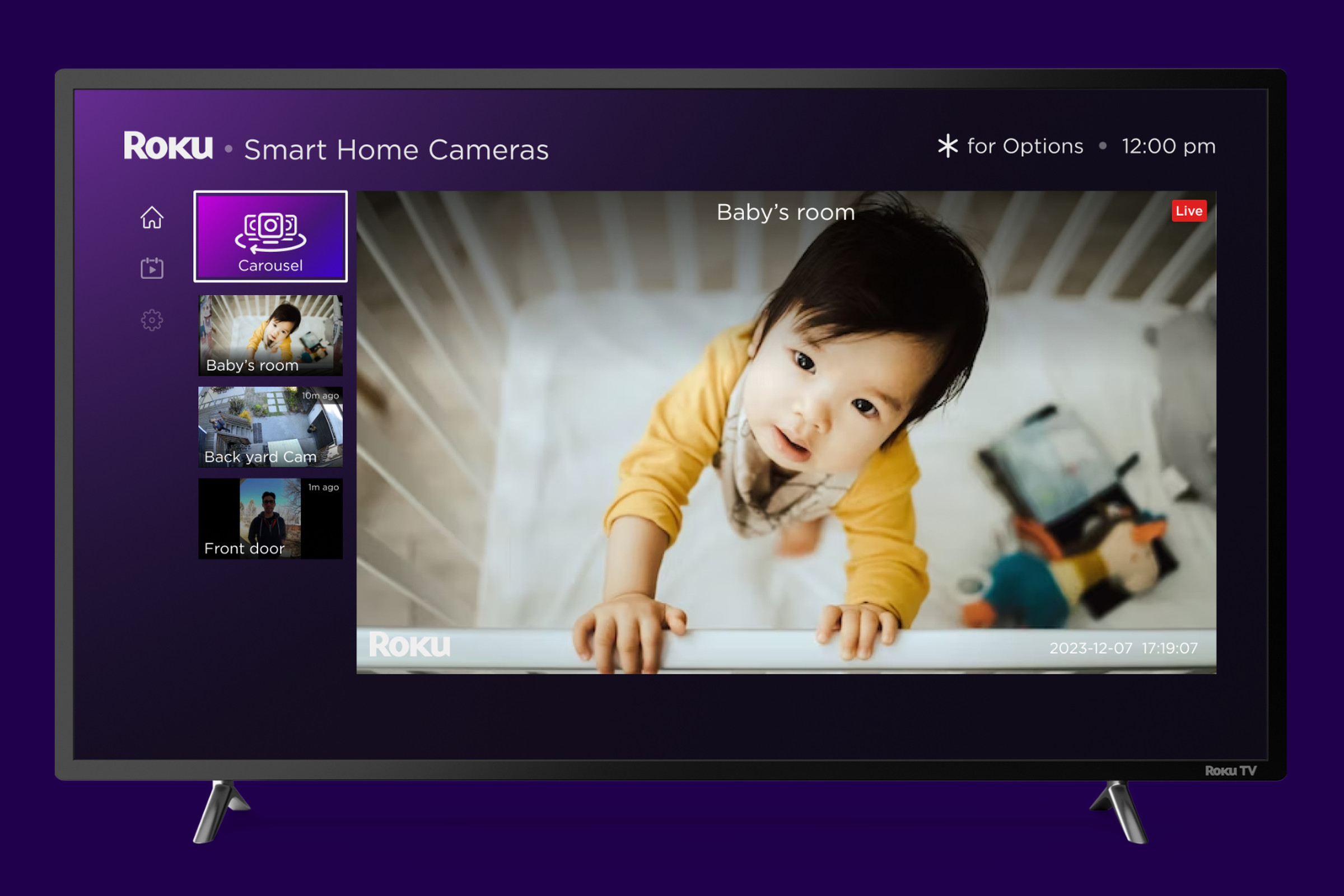An image showing a security camera carousel on a Roku TV