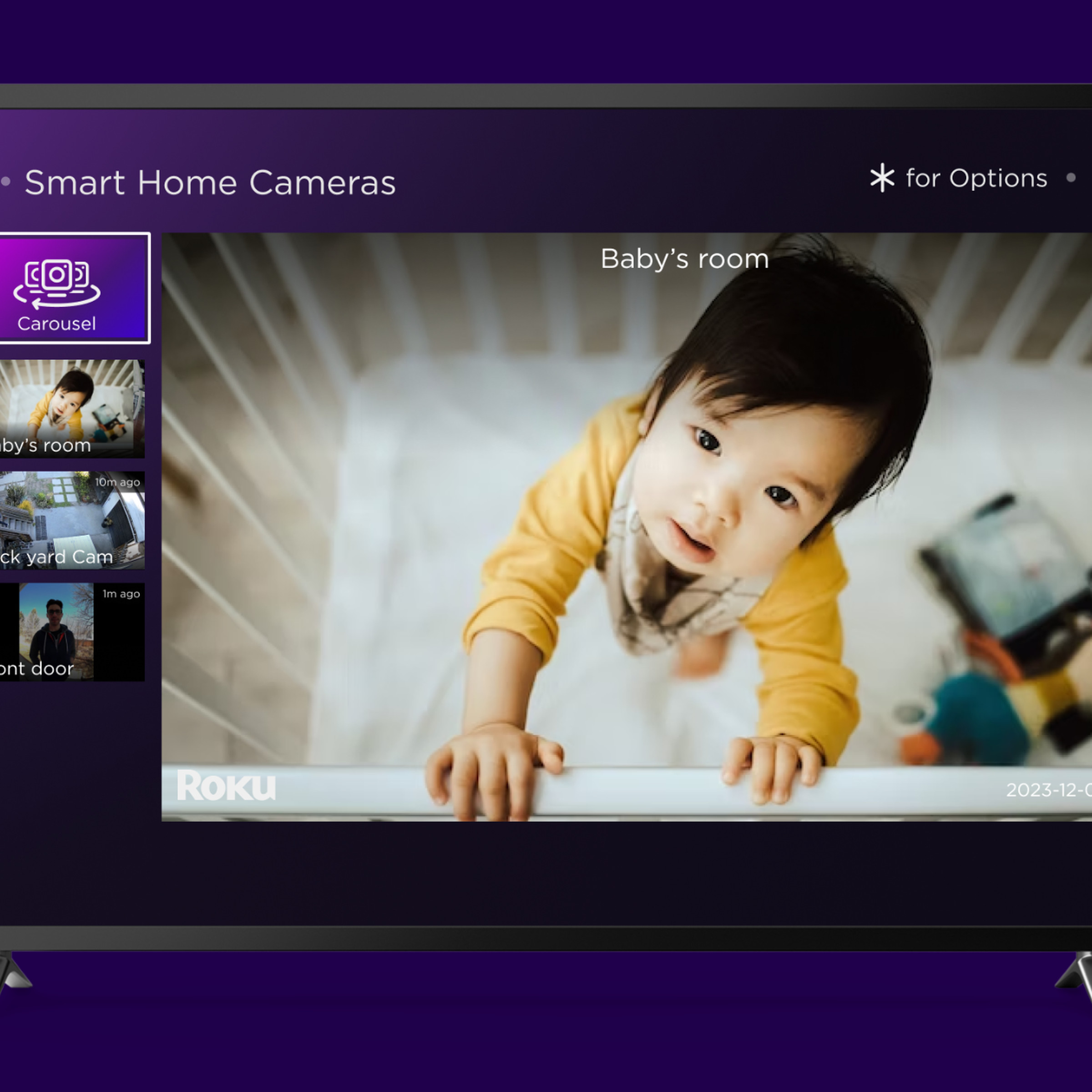 An image showing a security camera carousel on a Roku TV