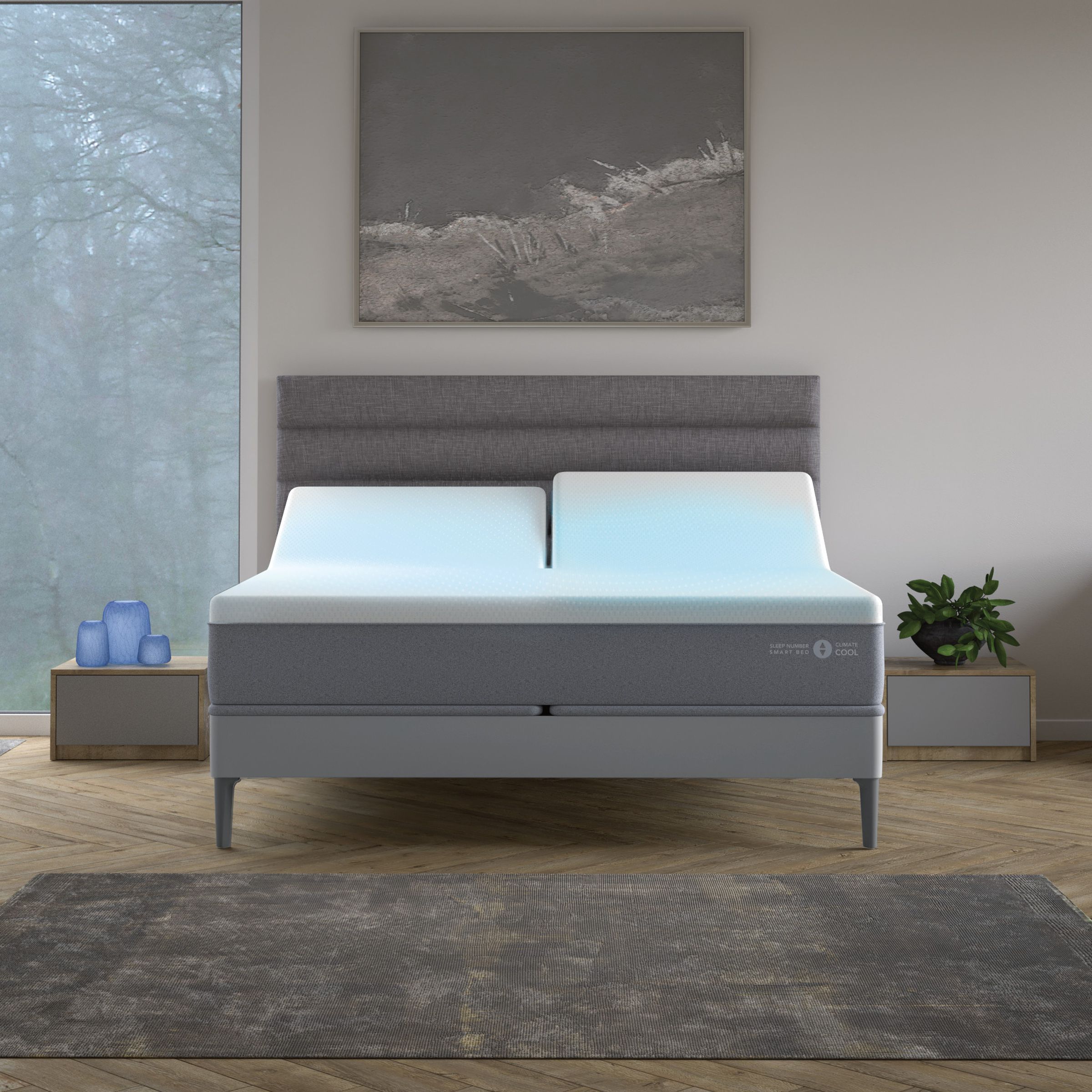 The ClimateCool smart bed features adjustable mattress firmness, sleep tracking, a flexible base, and active cooling technology.
