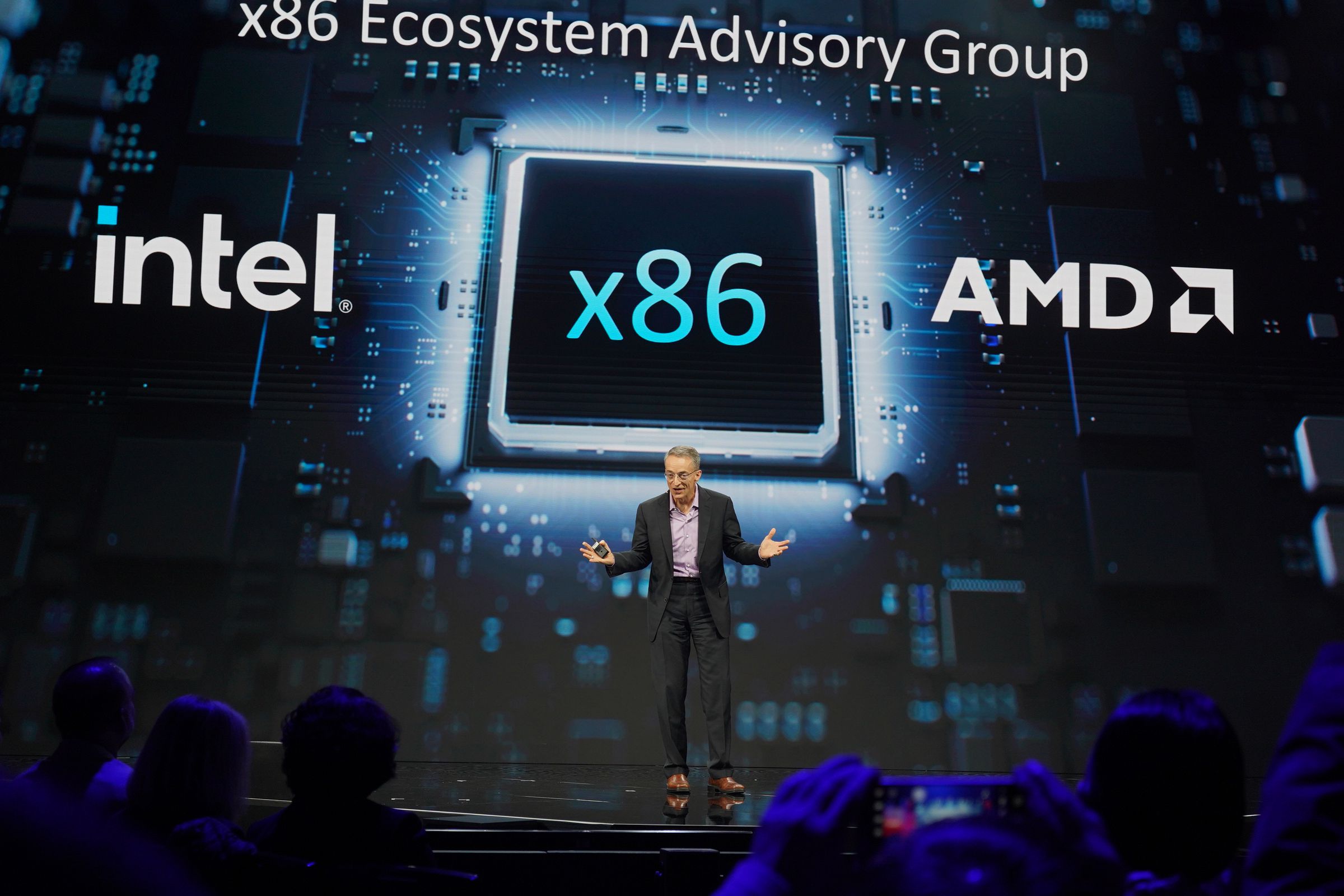 Intel CEO Pat Gelsinger on stage at Lenovo Tech World 2024.