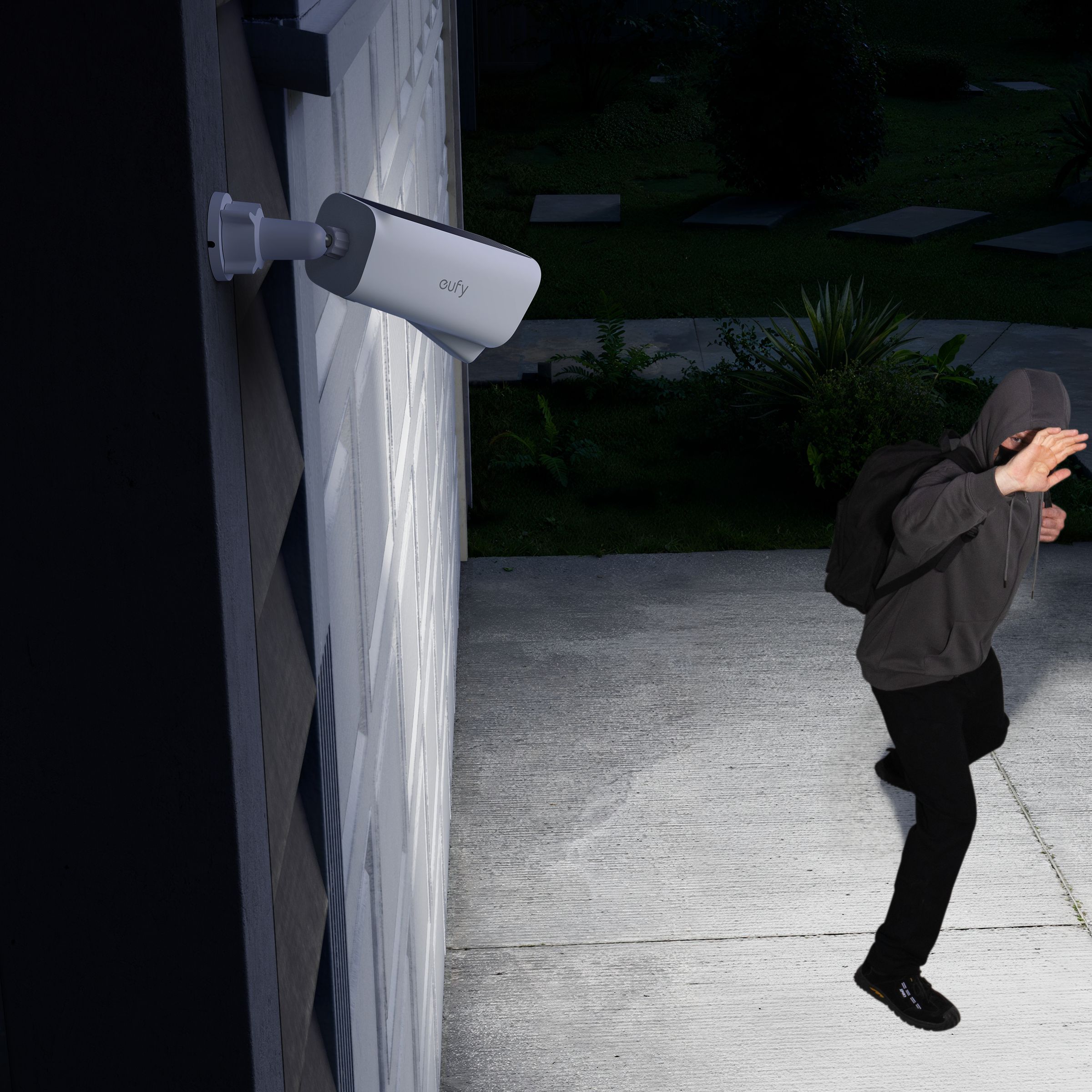 The EufyCam S3 Pro security camera has a built-in spotlight but can also display nighttime footage as if it were daytime without the spotlight.