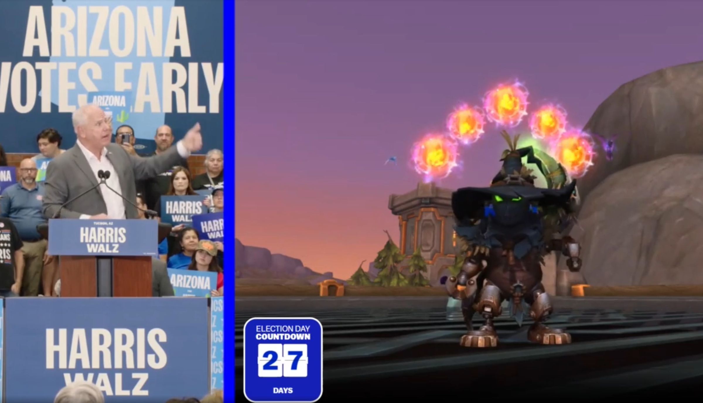 A screenshot taken of Tim Walz’s Arizona rally being livestreamed to Twitch.