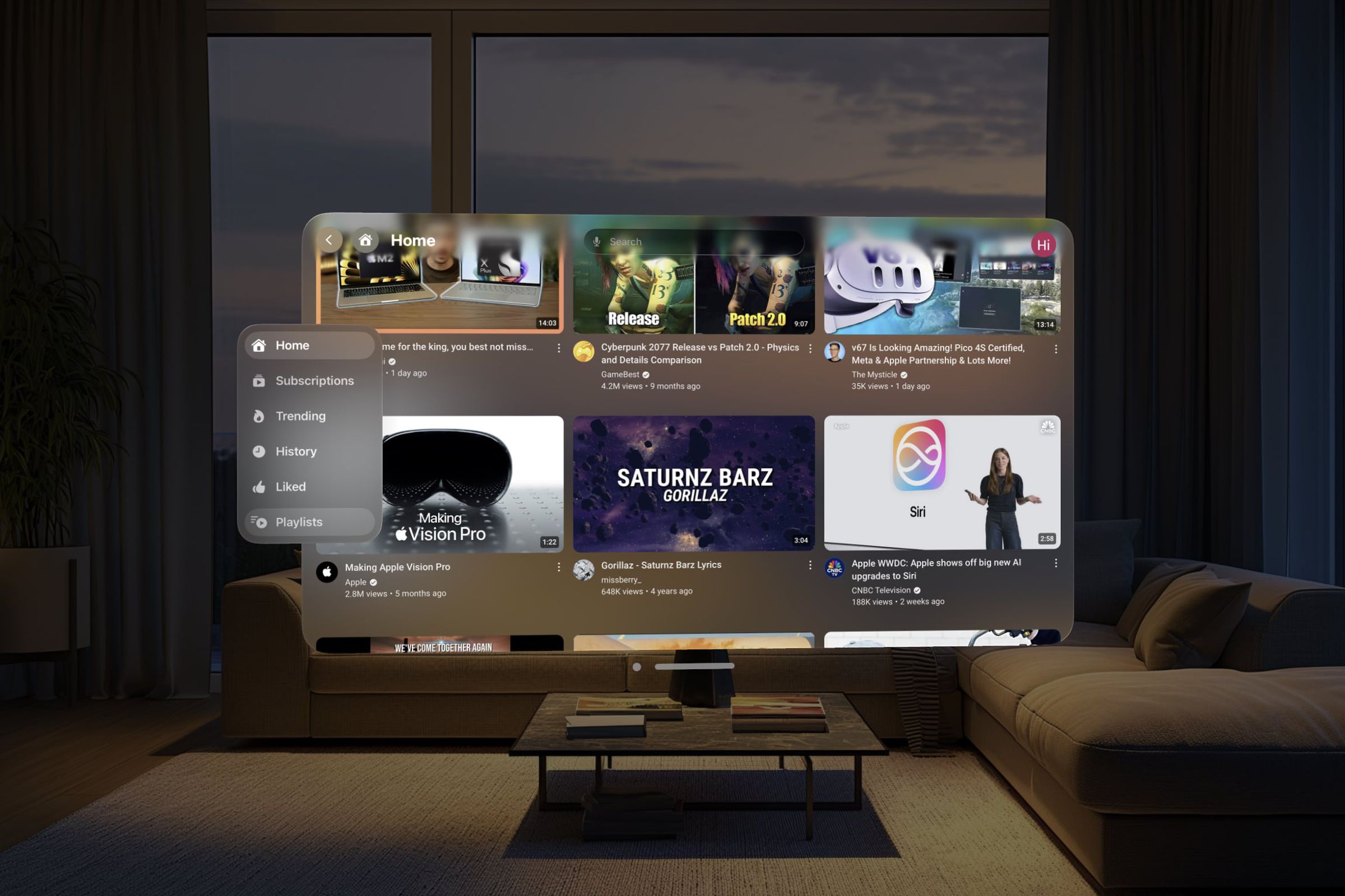 An image showing the Juno for YouTube app in Vision Pro