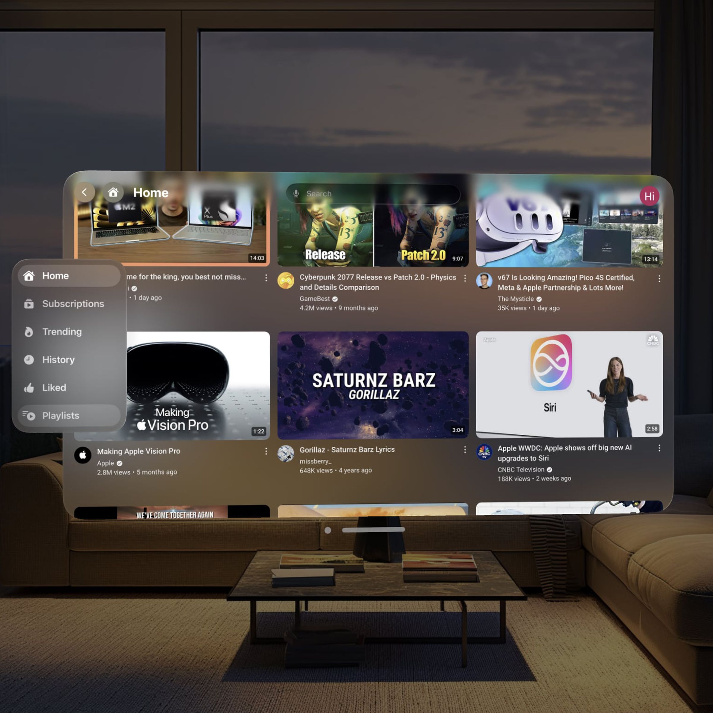An image showing the Juno for YouTube app in Vision Pro