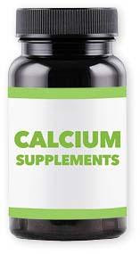 A brown plastic bottle with a label that says calcium supplements.