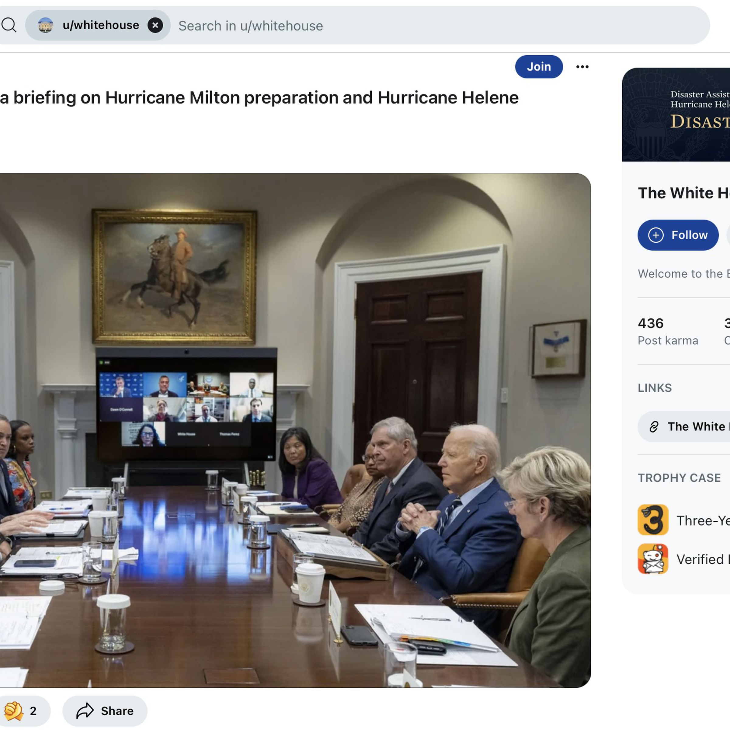 reddit account page for user whitehouse