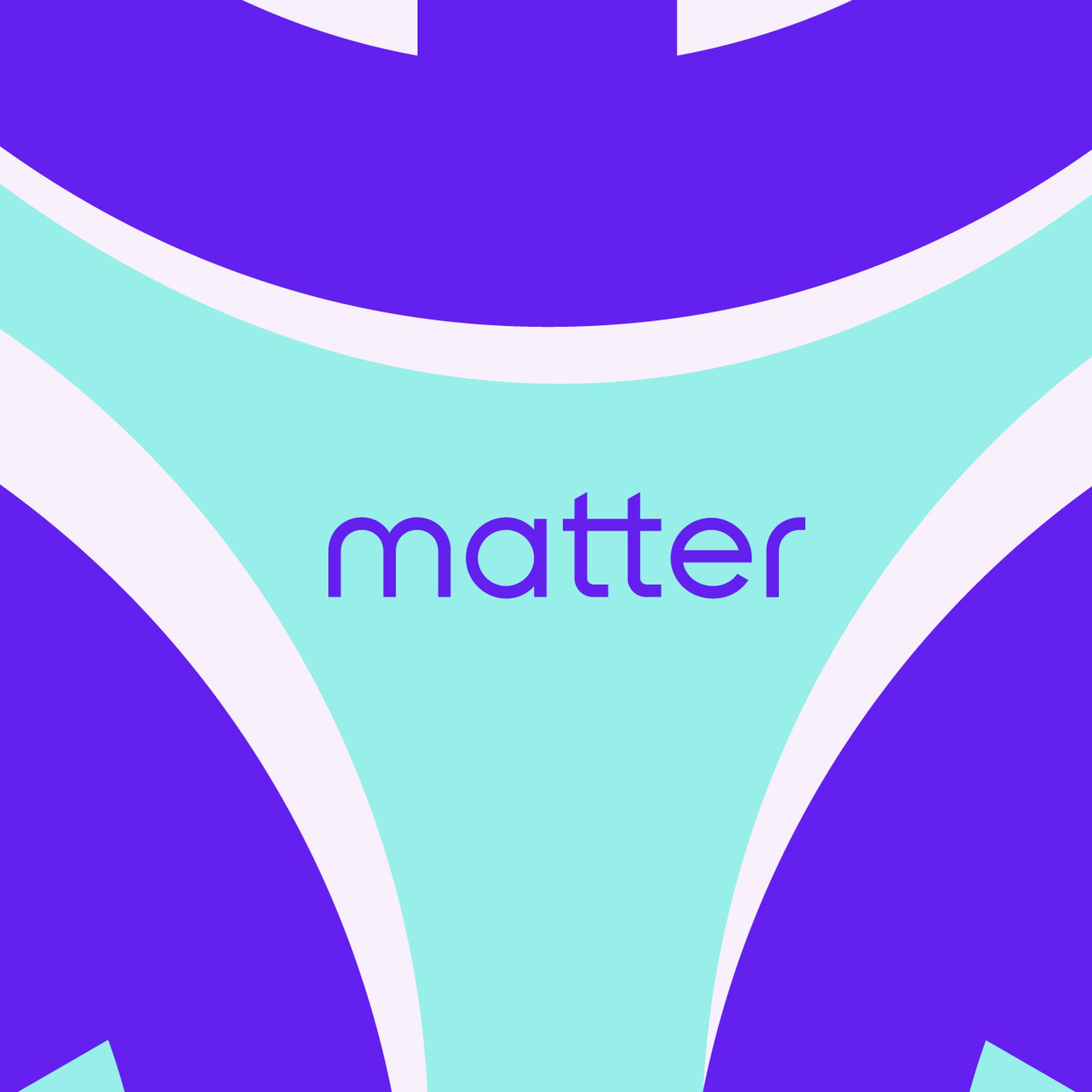 A purple, blue, and white illustration of the Matter logo