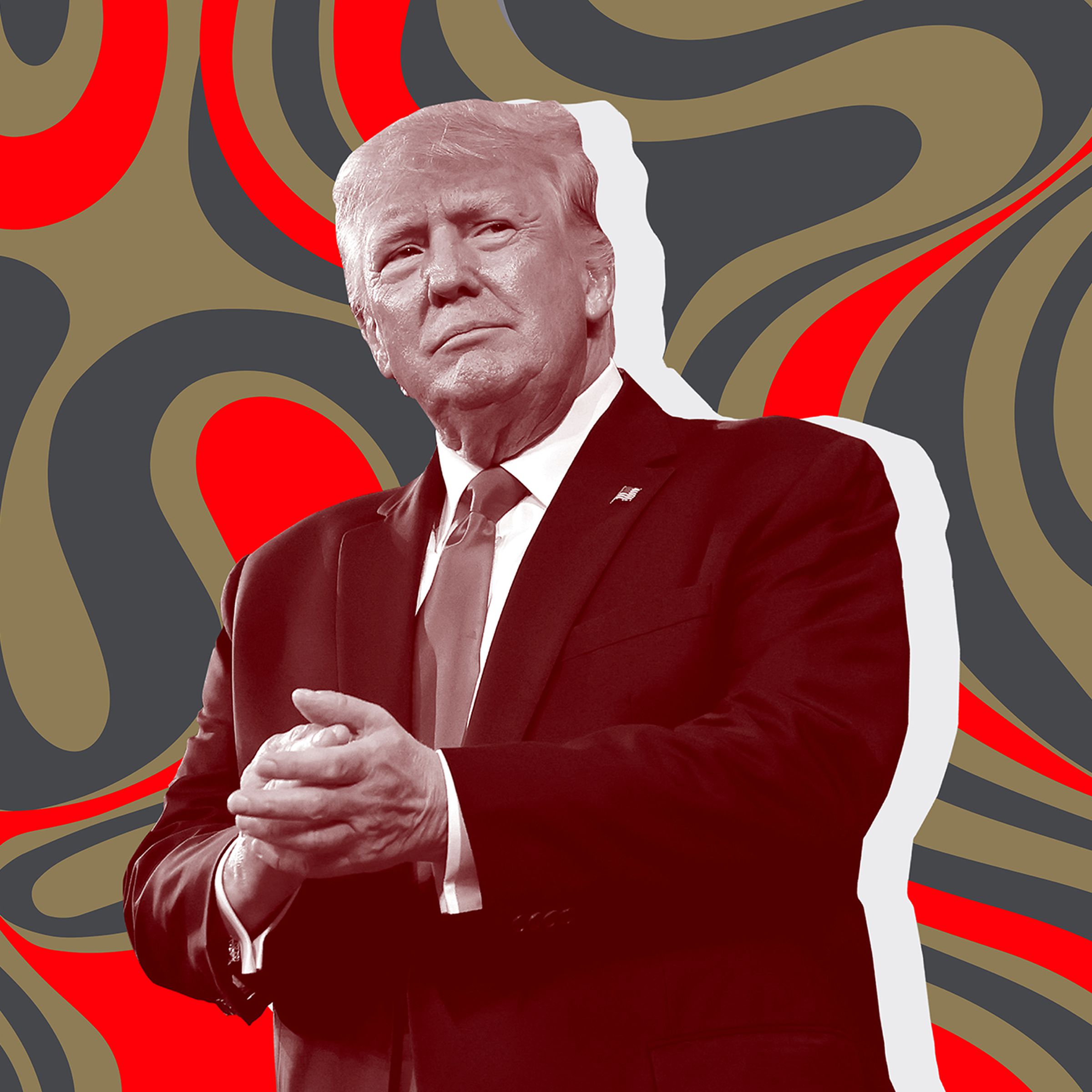 An image showing Donald Trump on a red and green background