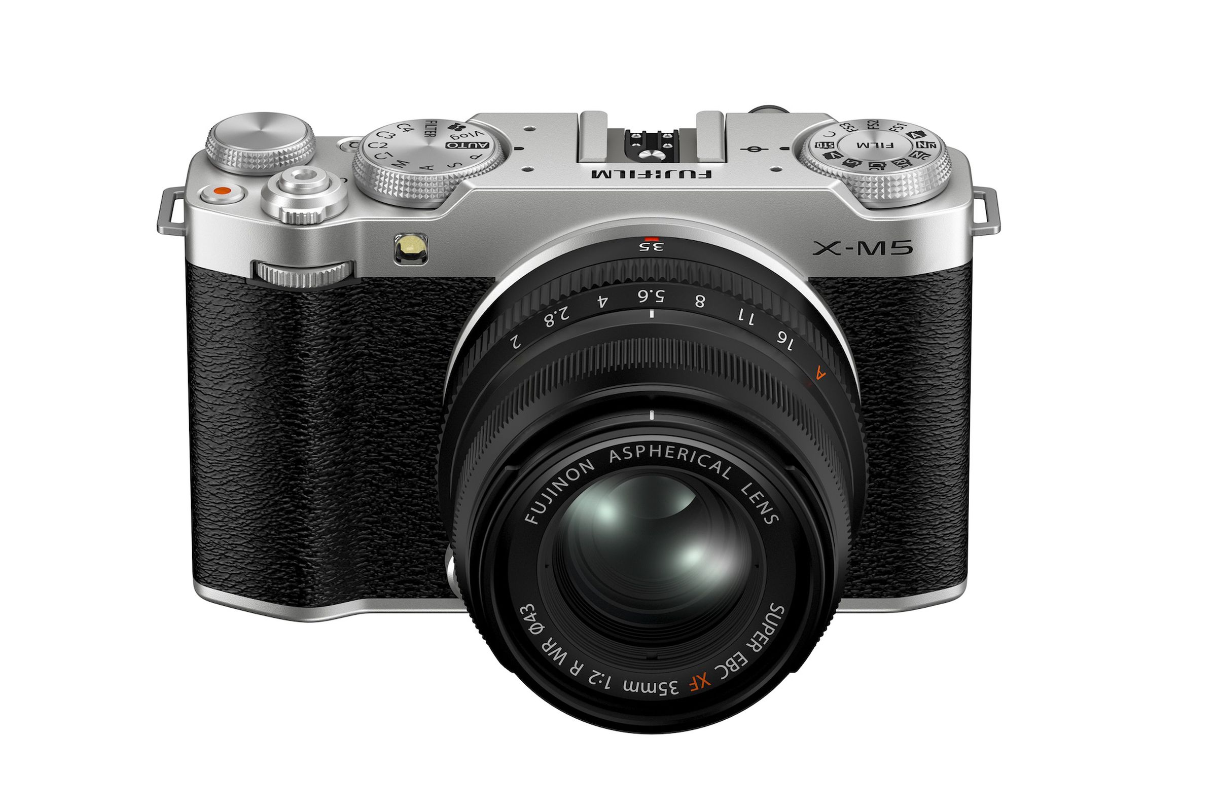A marketing image of the Fujifilm X-M5 camera.